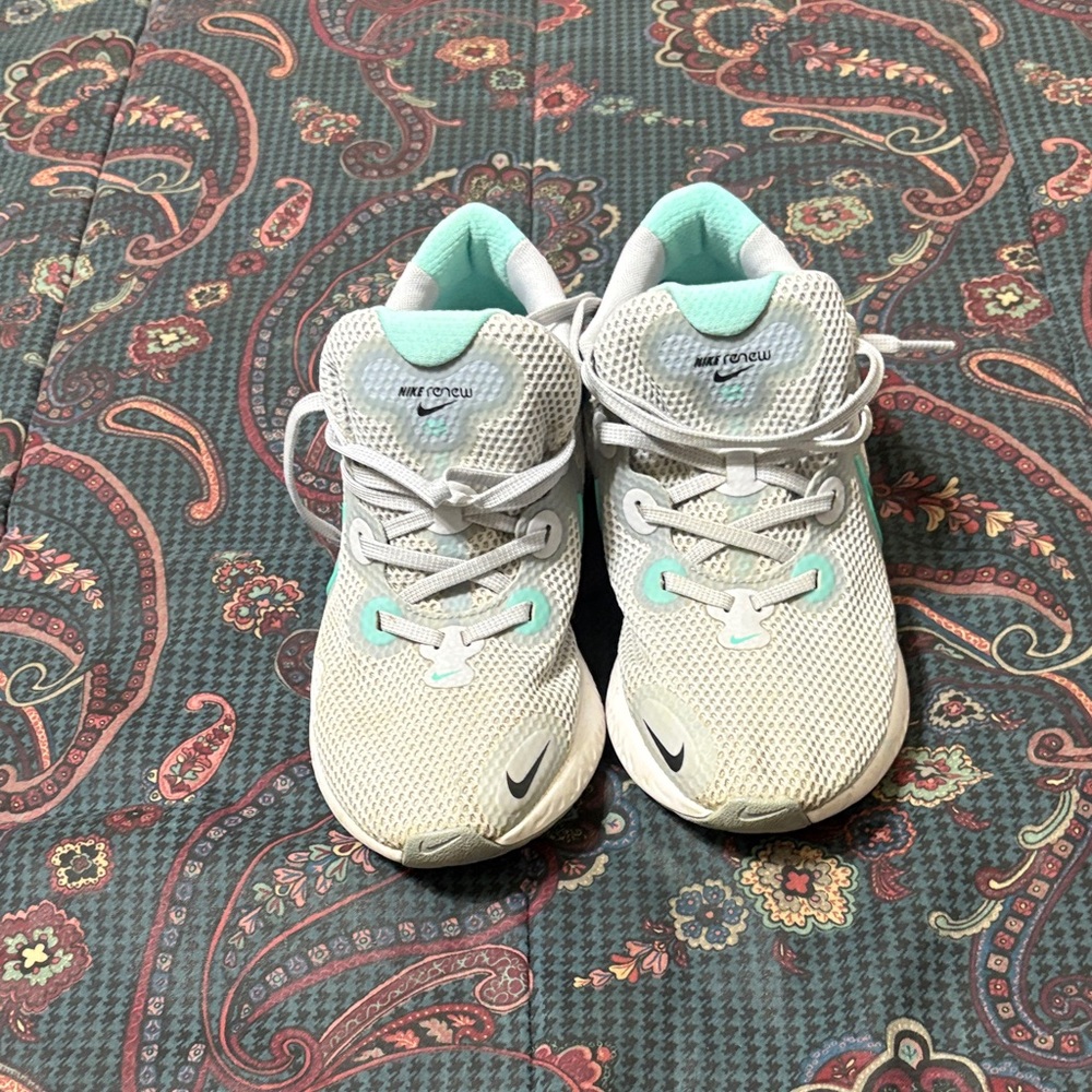 Nike Kids' White and Light Green Sneakers